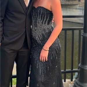 Elegant Black Strapless Dress with Silver Accents